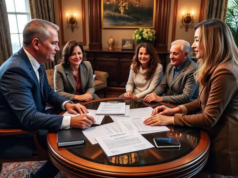 Multi-generational family reviewing estate planning documents together
