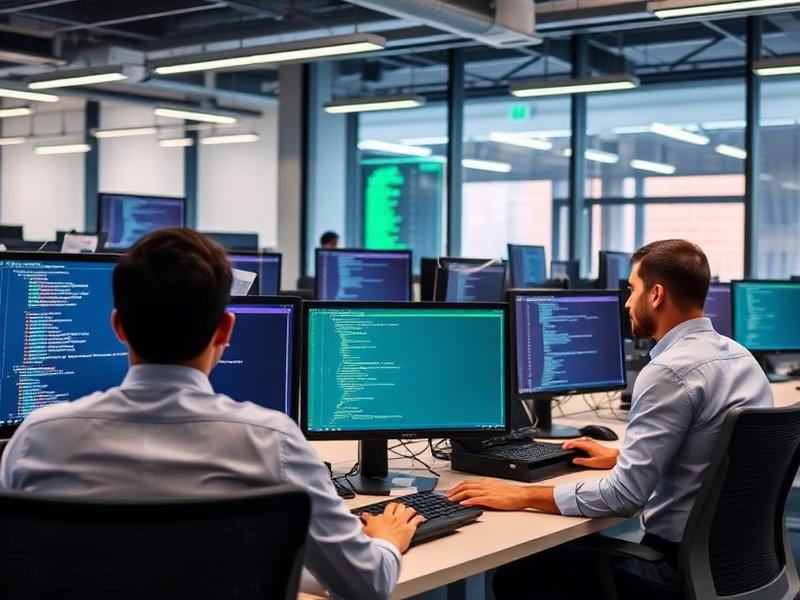 Tech developers working on code with tax credit documentation